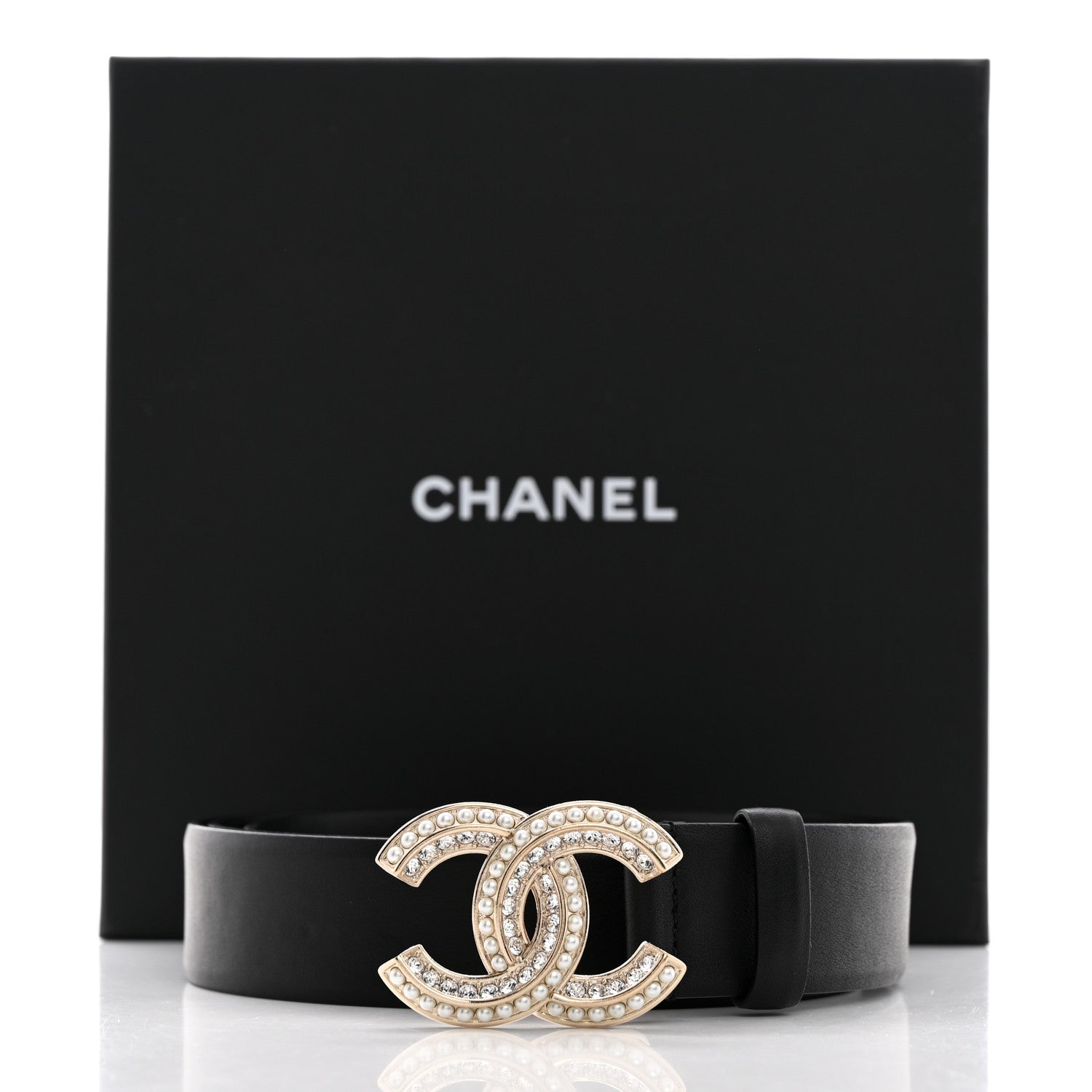 Chanel Calfskin Pearl Crystal CC Belt 95 38 Black 7 of 7