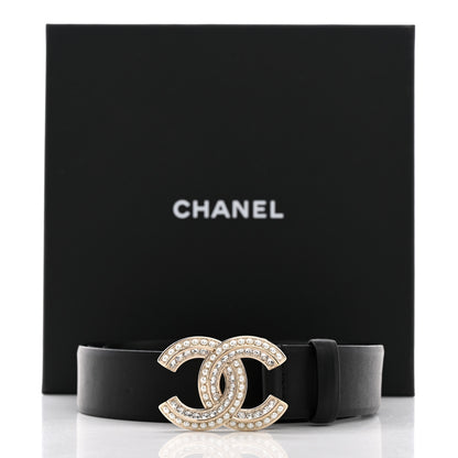 Chanel Calfskin Pearl Crystal CC Belt 95 38 Black 7 of 7
