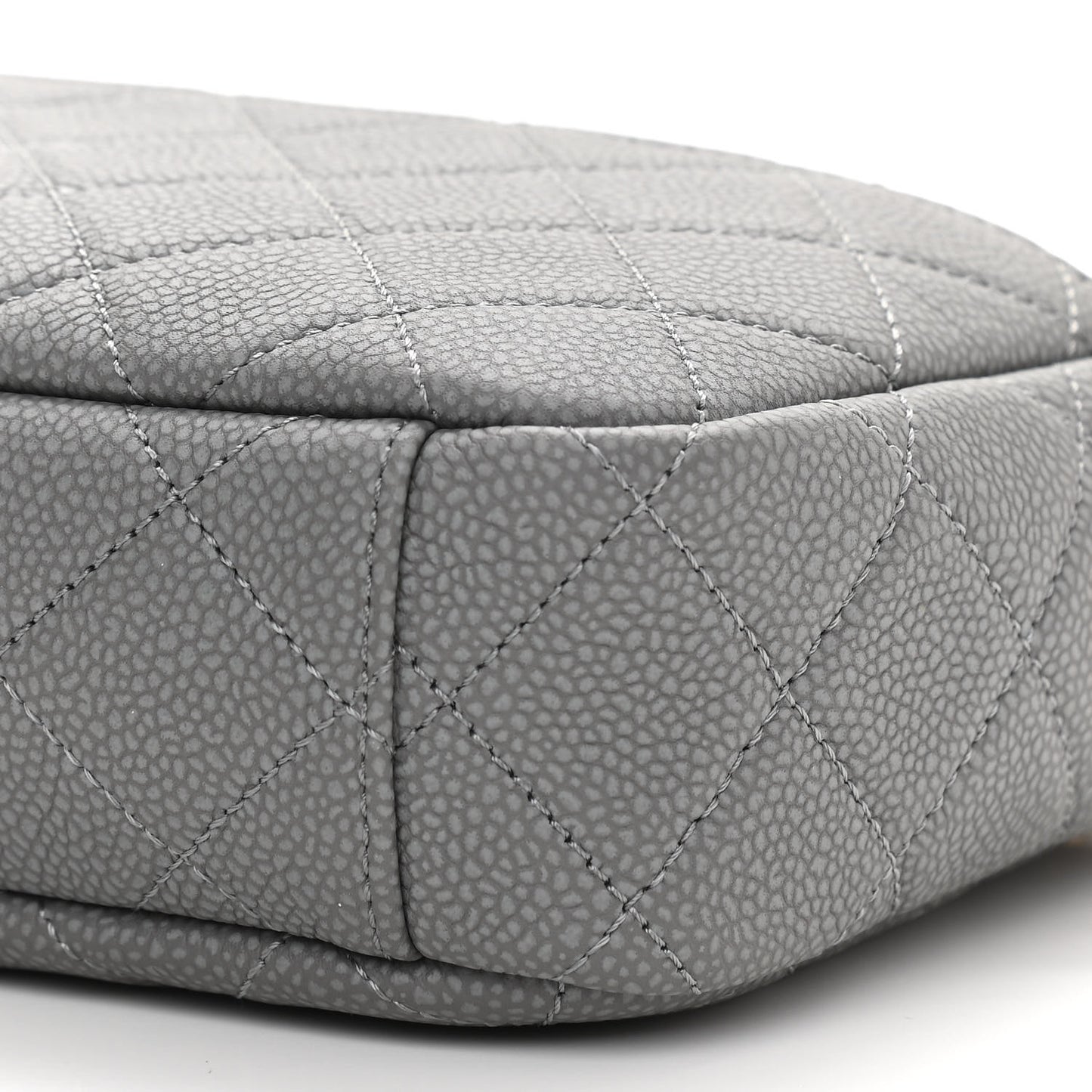 Iridescent Caviar Flat Quilted Small Coco Tassel Camera Case Grey