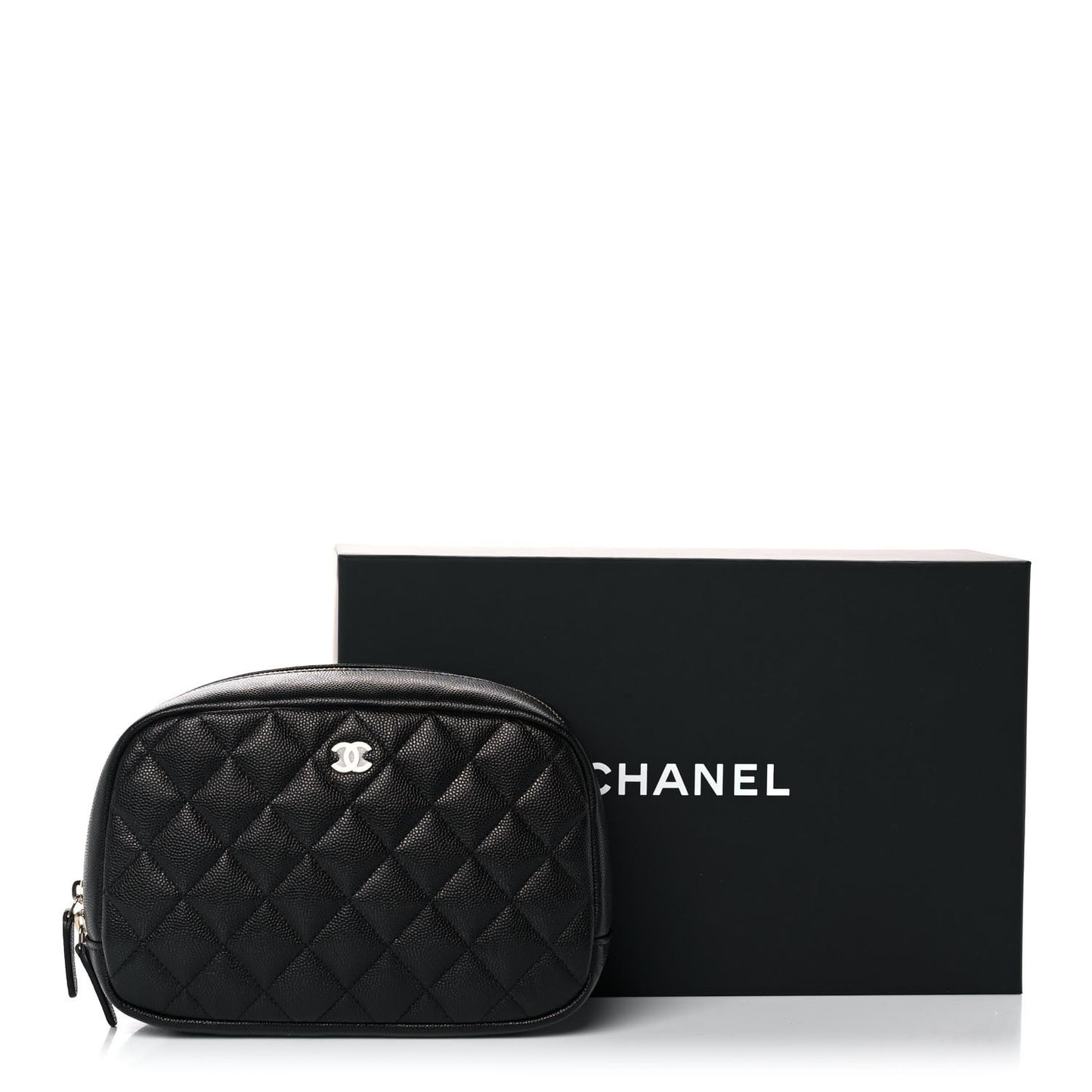 Caviar Quilted Curvy Pouch Cosmetic Case Black