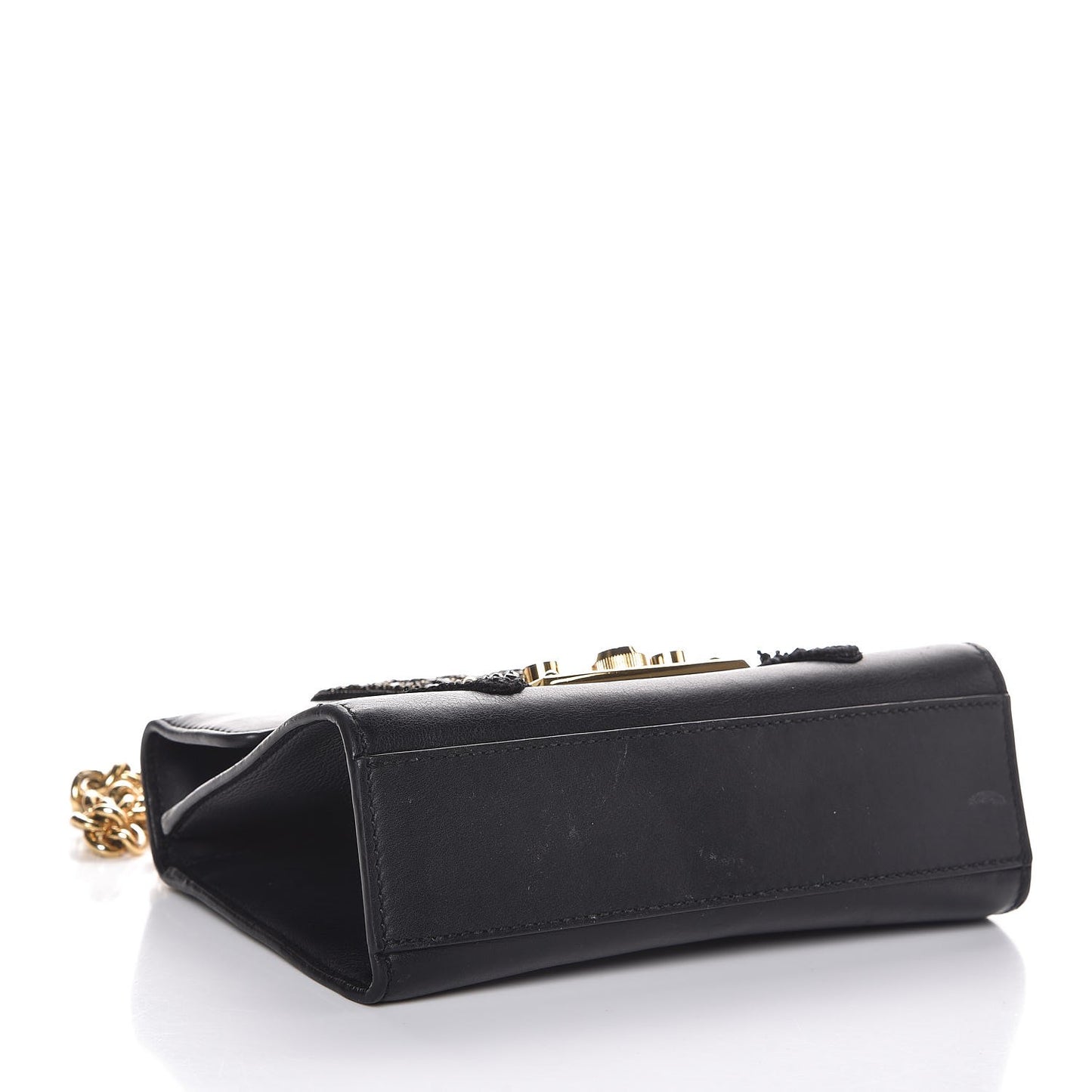 Calfskin Crystal Snake Embroidered Small Padlock Shoulder Bag Black