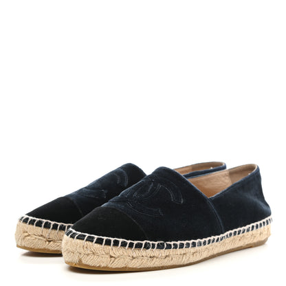 Chanel Velvet CC Espadrilles 37 Dark Navy Black 3 of 12