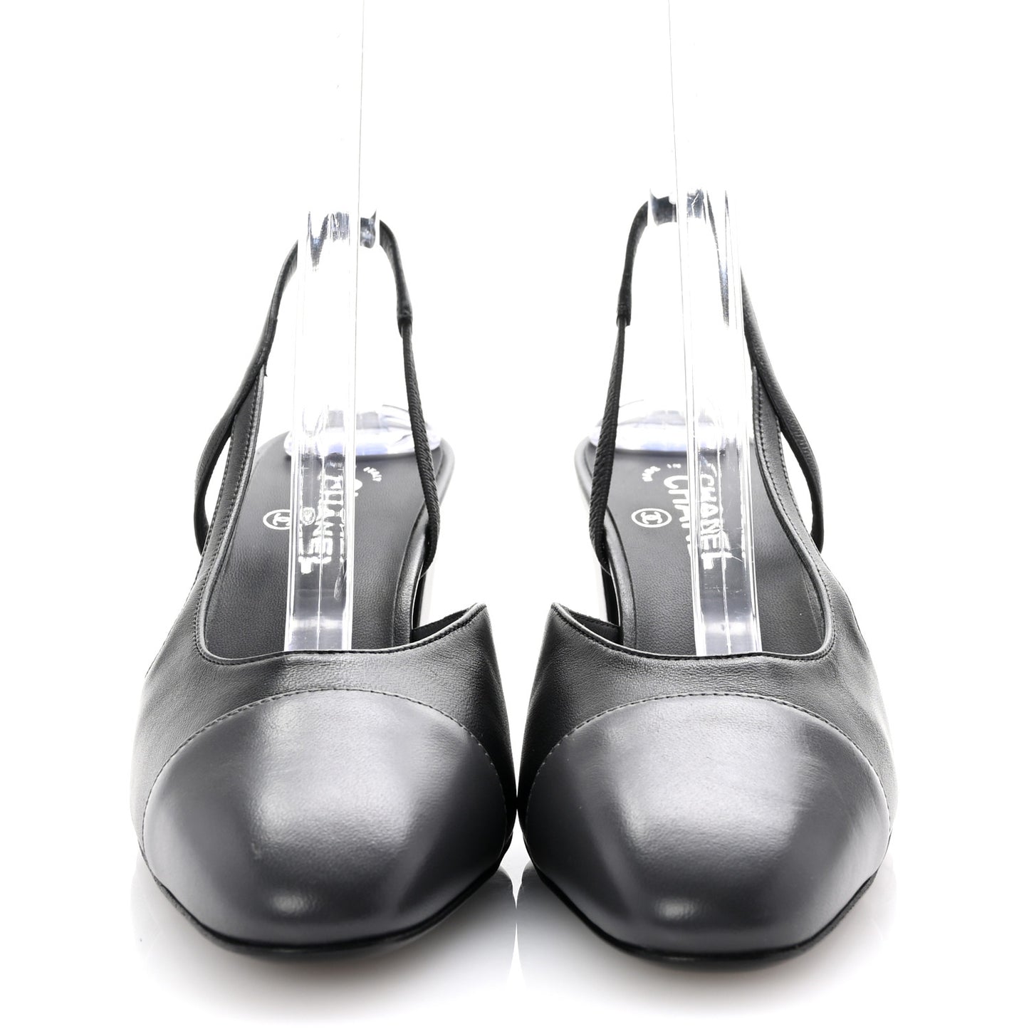 Lambskin Cap Toe CC Slingback Sandals 39.5 Black Grey