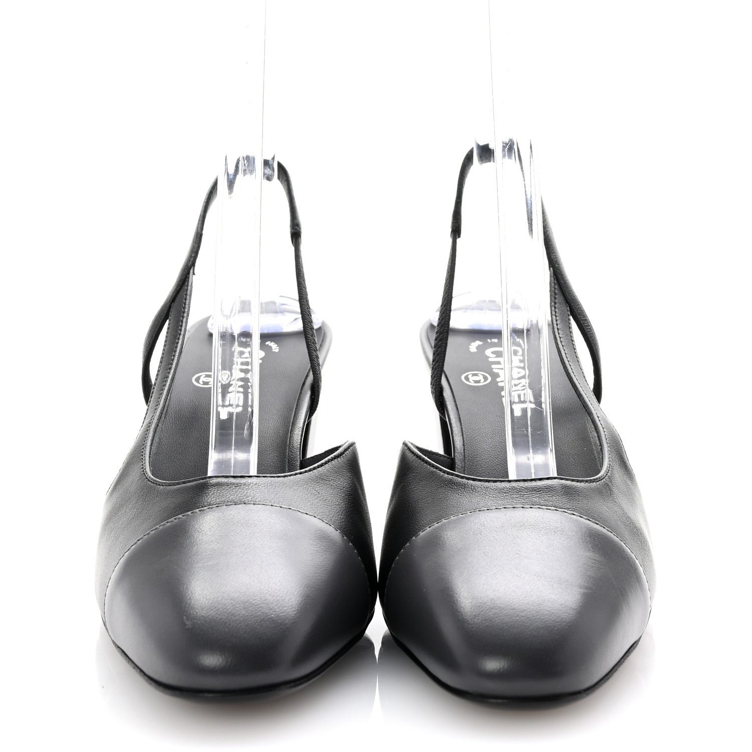 Chanel Lambskin Cap Toe CC Slingback Sandals 39.5 Black Grey 3 of 9