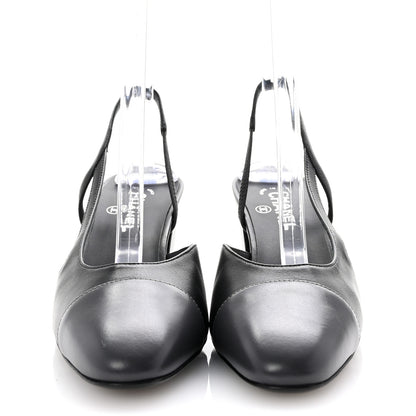 Chanel Lambskin Cap Toe CC Slingback Sandals 39.5 Black Grey 3 of 9