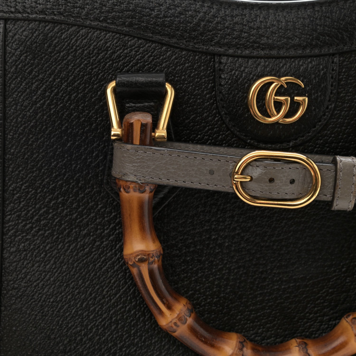 Gucci Textured Dollar Calfskin Web Small Diana Tote Bag Black Dusty Grey 9 of 13