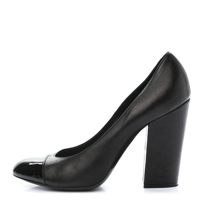 Chanel Lambskin Patent Cap Toe Escarpins CC Pumps 41 Black 1 of 10