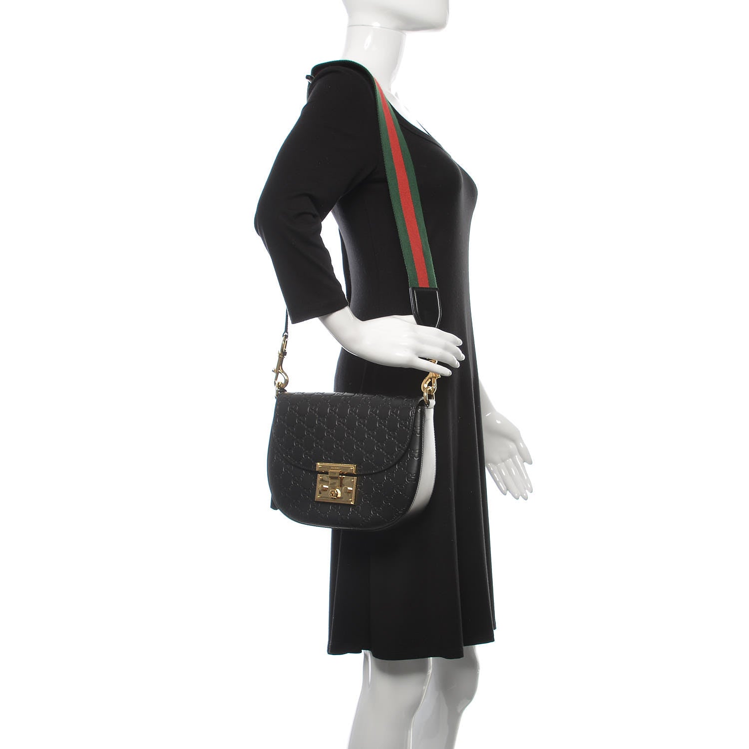 Gucci Guccissima Web Medium Padlock Messenger Shoulder Bag Black 2 of 11