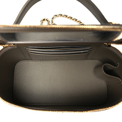 Chanel Calfskin Lizard Embossed Top Handle Vanity With Chain  Dark Khaki 5 of 11