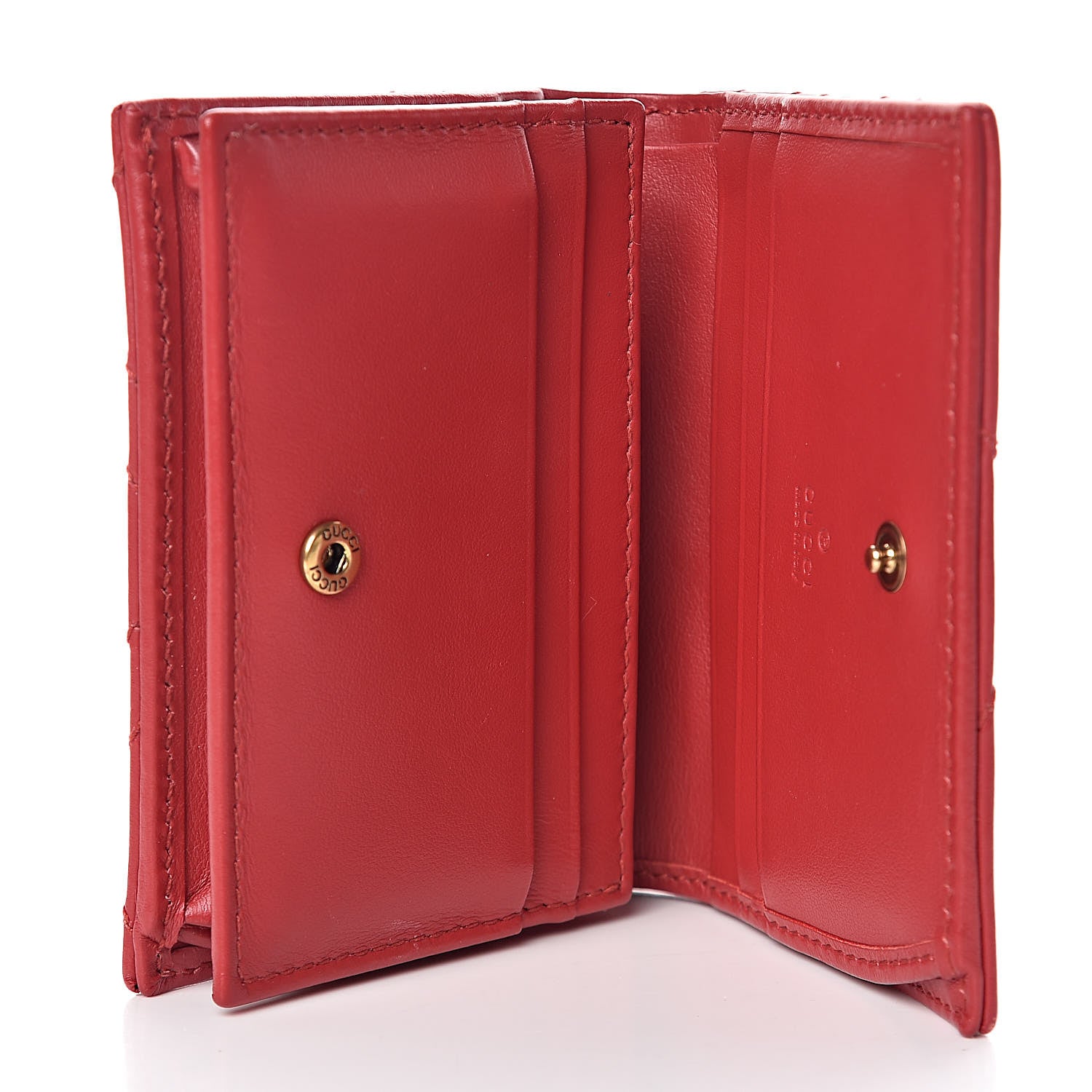 Gucci Calfskin Matelasse GG Marmont Card Case Wallet Hibiscus Red 5 of 8