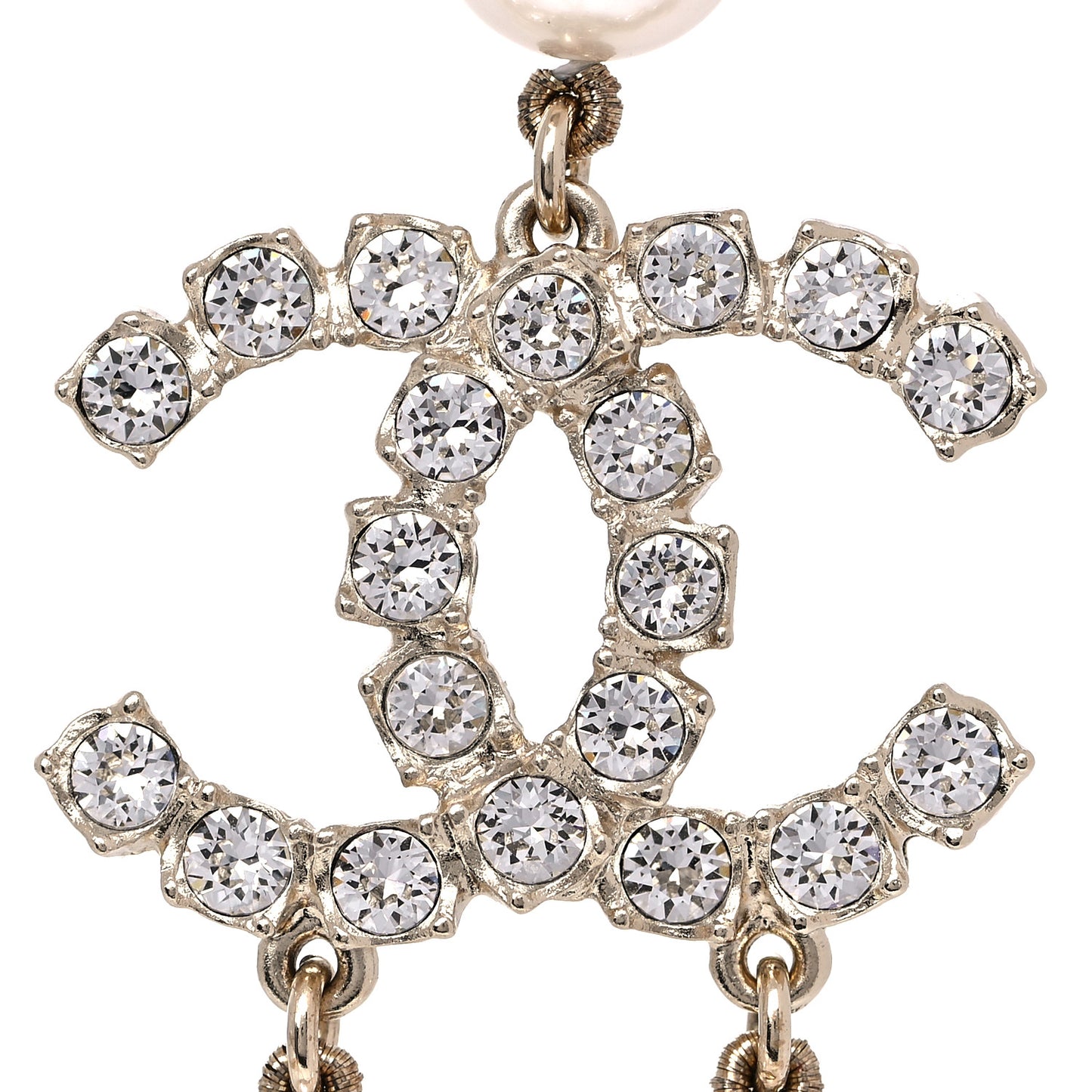 Pearl Crystal Long CC Logo Necklace Gold