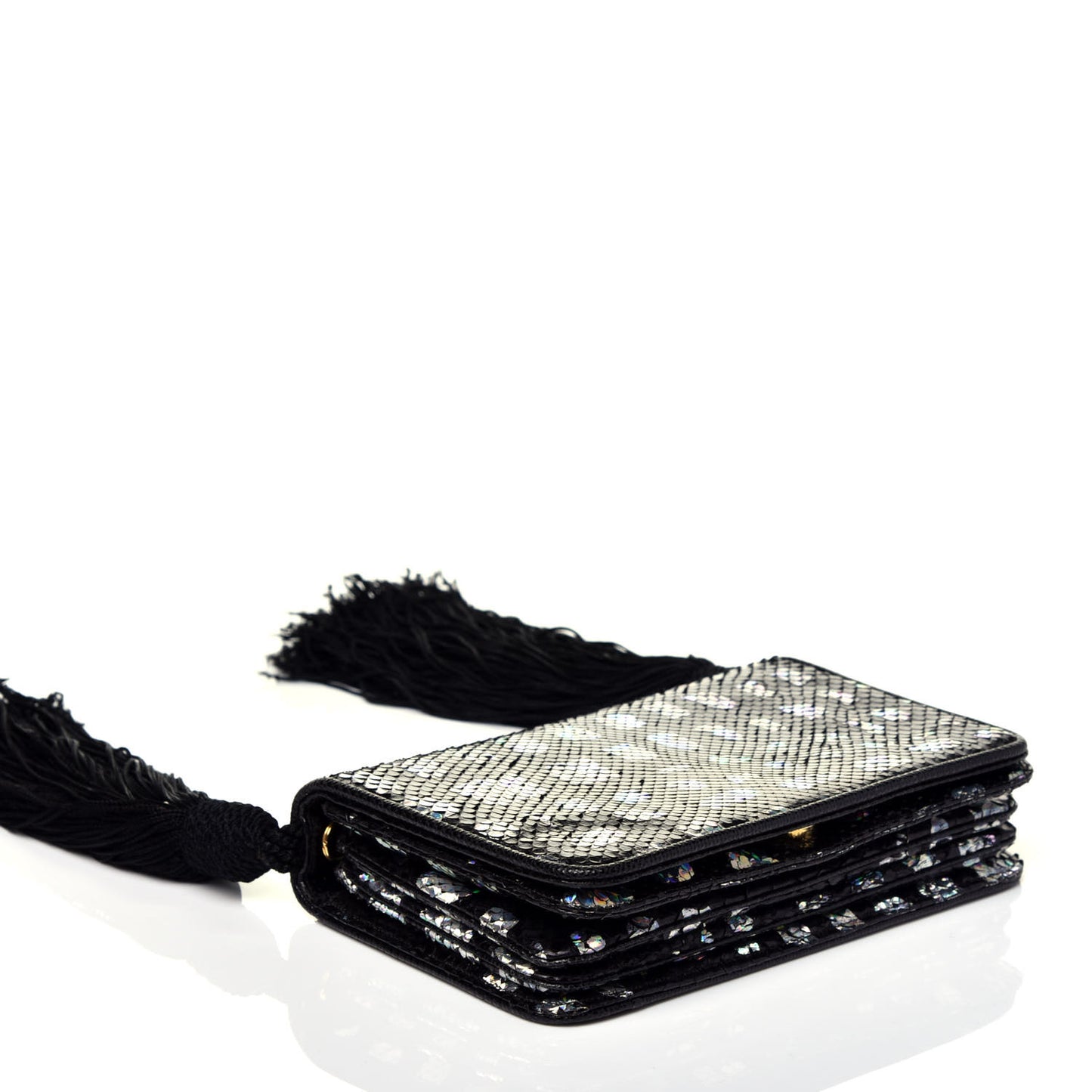 Snakeskin Tassel Clutch Black