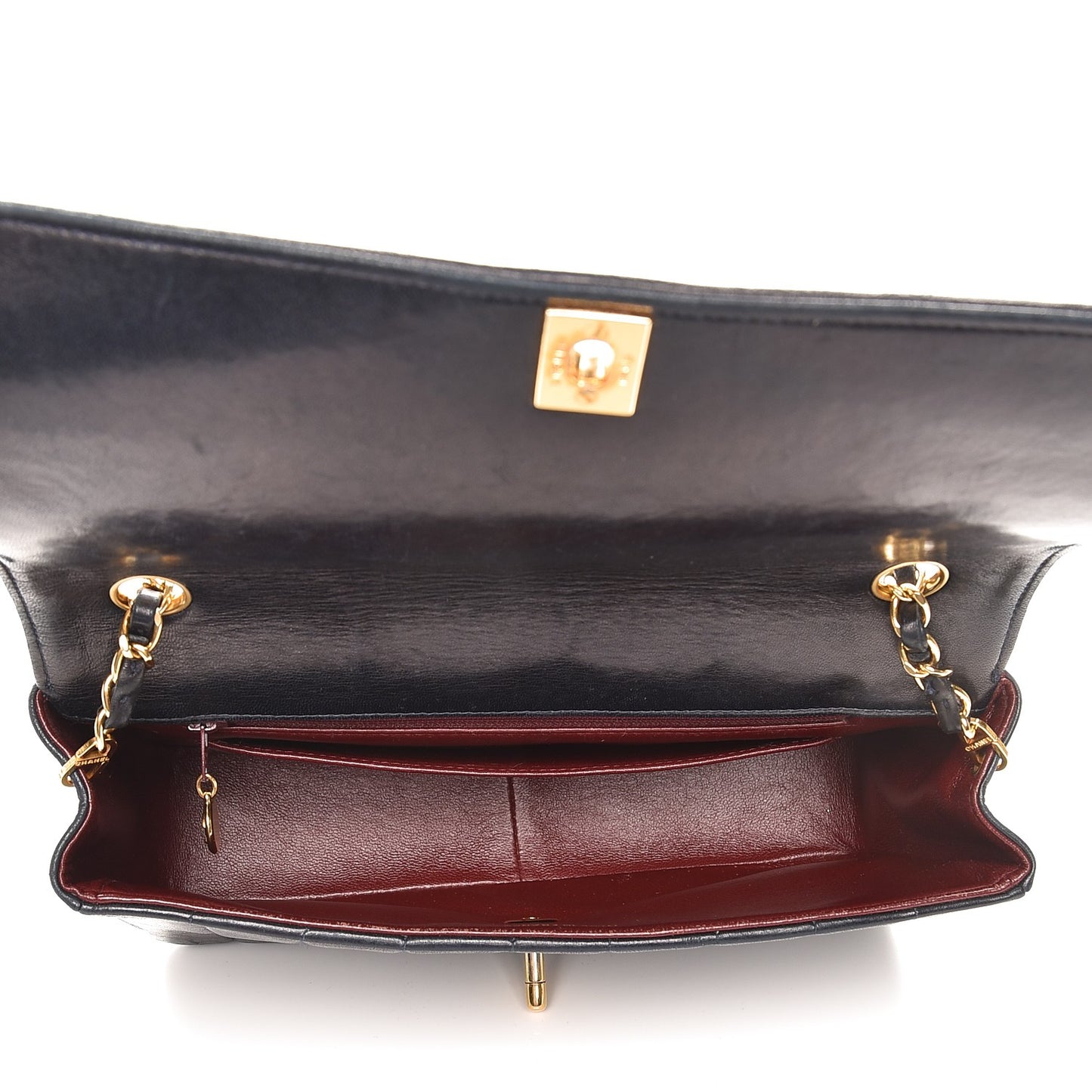 Lambskin Vertical Quilted Medium Single Flap Navy