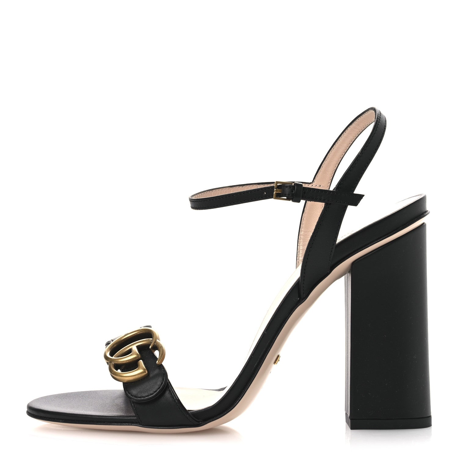 Gucci Lifford Calfskin GG Marmont Ankle Wrap 105mm Sandals 39.5 Black 1 of 12
