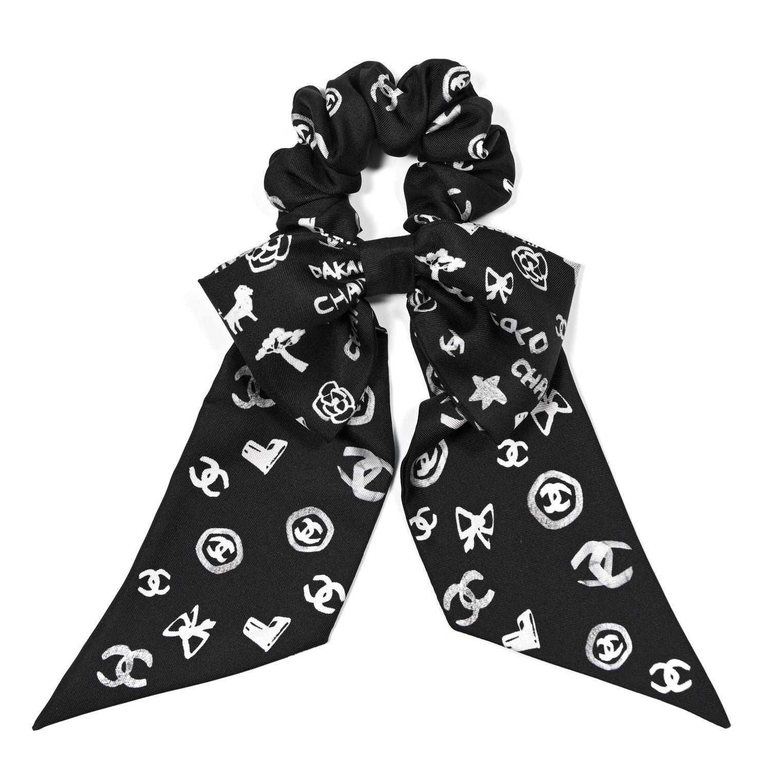 Chanel Silk Hair Tie Black White 1 of 3