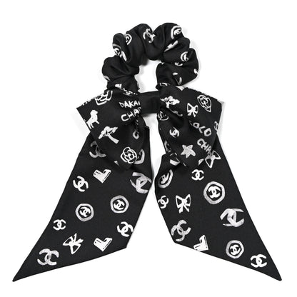Chanel Silk Hair Tie Black White 1 of 3