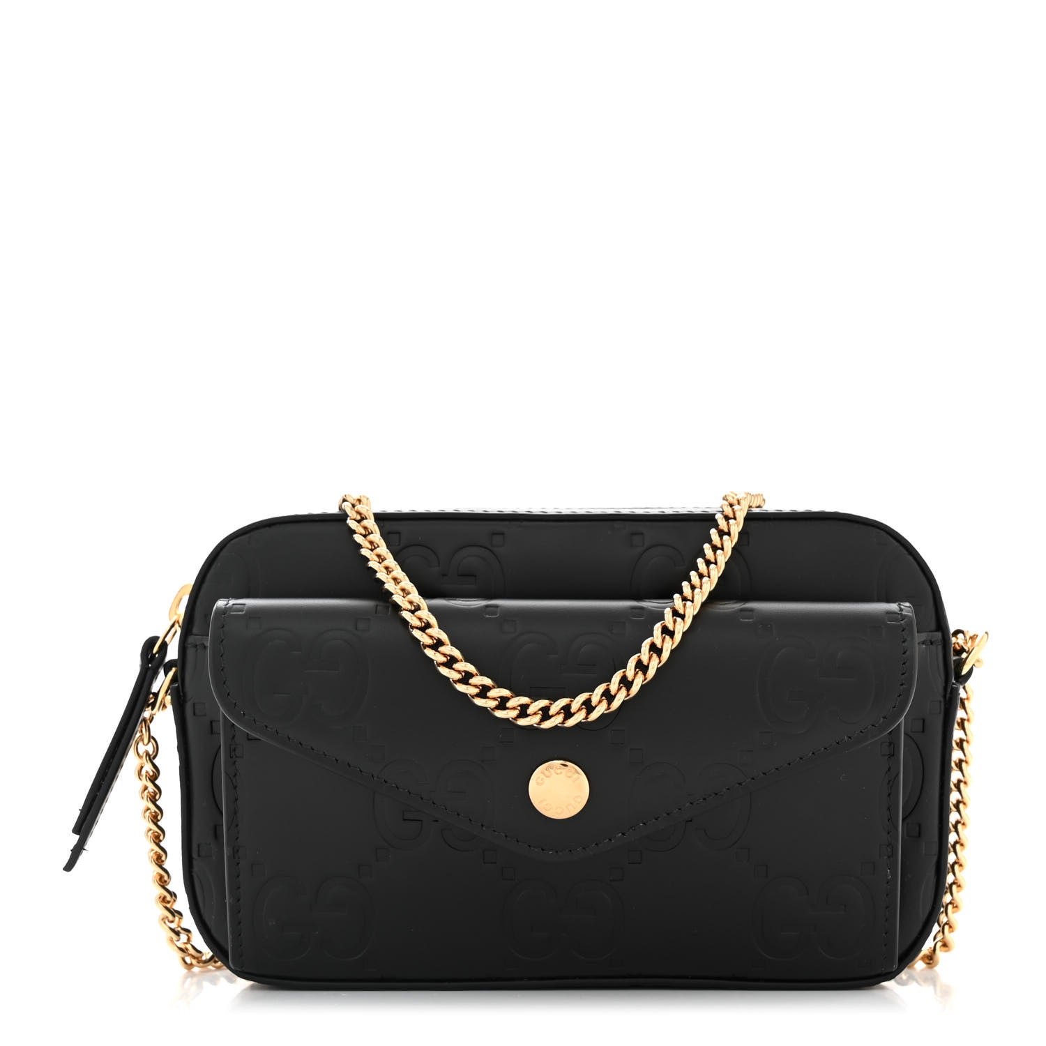 Gucci Calfskin GG Super Mini Debossed Chain Wallet Black 1 of 11