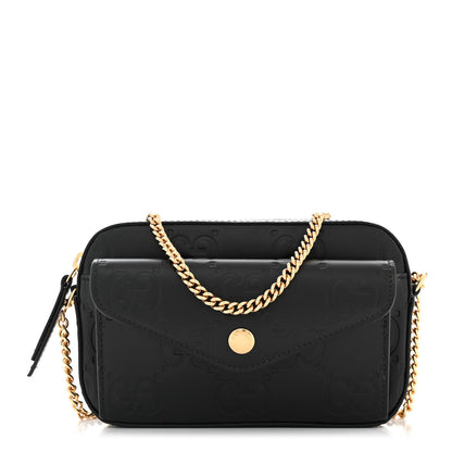 Gucci Calfskin GG Super Mini Debossed Chain Wallet Black 1 of 11