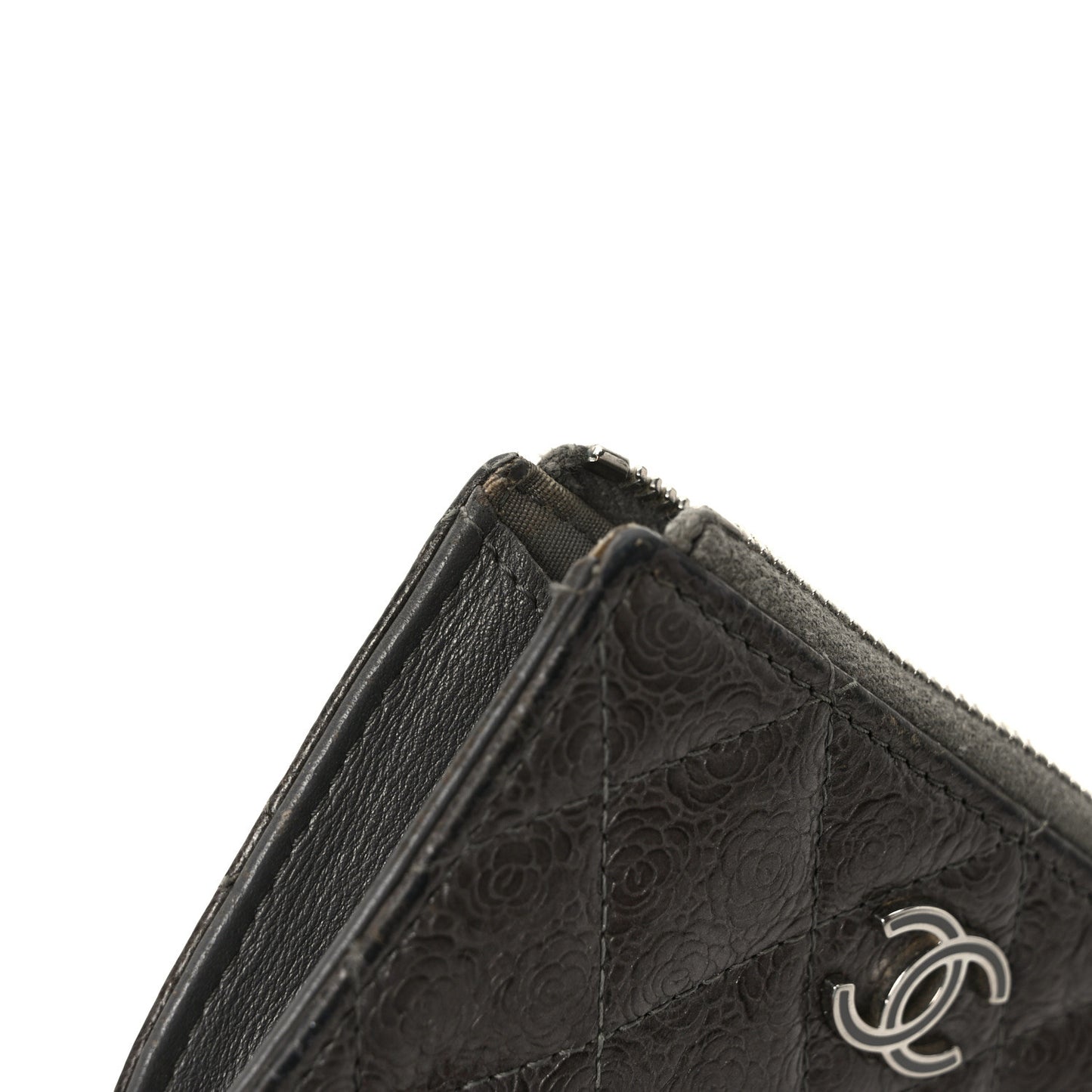 Lambskin Camellia Embossed Key Holder Case Grey
