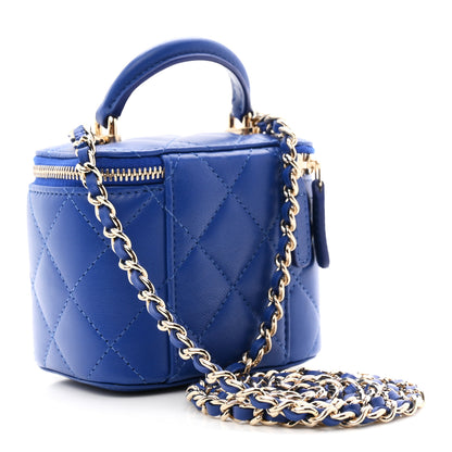 Chanel Lambskin Quilted Top Handle Mini Vanity Case With Chain Blue 3 of 11