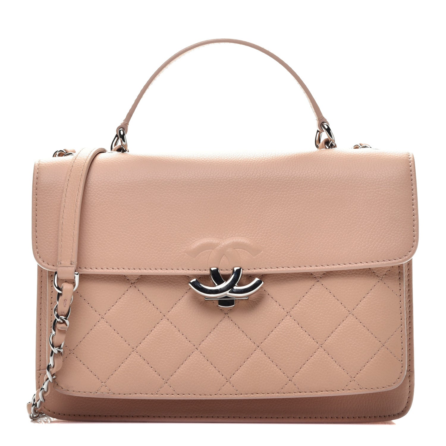 Chanel Grained Calfskin Quilted Small CC Box Top Handle Flap Beige 1 of 9