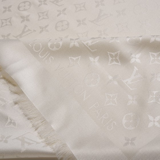 Wool Silk Monogram Shawl White