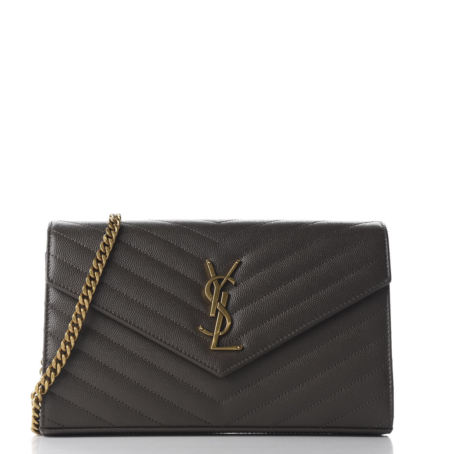 Saint Laurent Grain De Poudre Matelasse Chevron Monogram Chain Wallet Pebble 1 of 8