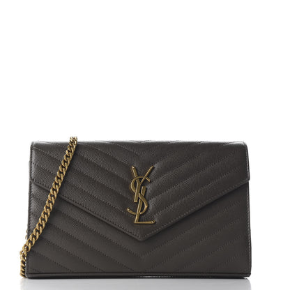 Saint Laurent Grain De Poudre Matelasse Chevron Monogram Chain Wallet Pebble 1 of 8