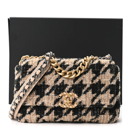 Chanel Tweed Houndstooth Quilted Medium Chanel 19 Flap Beige Black 11 of 11
