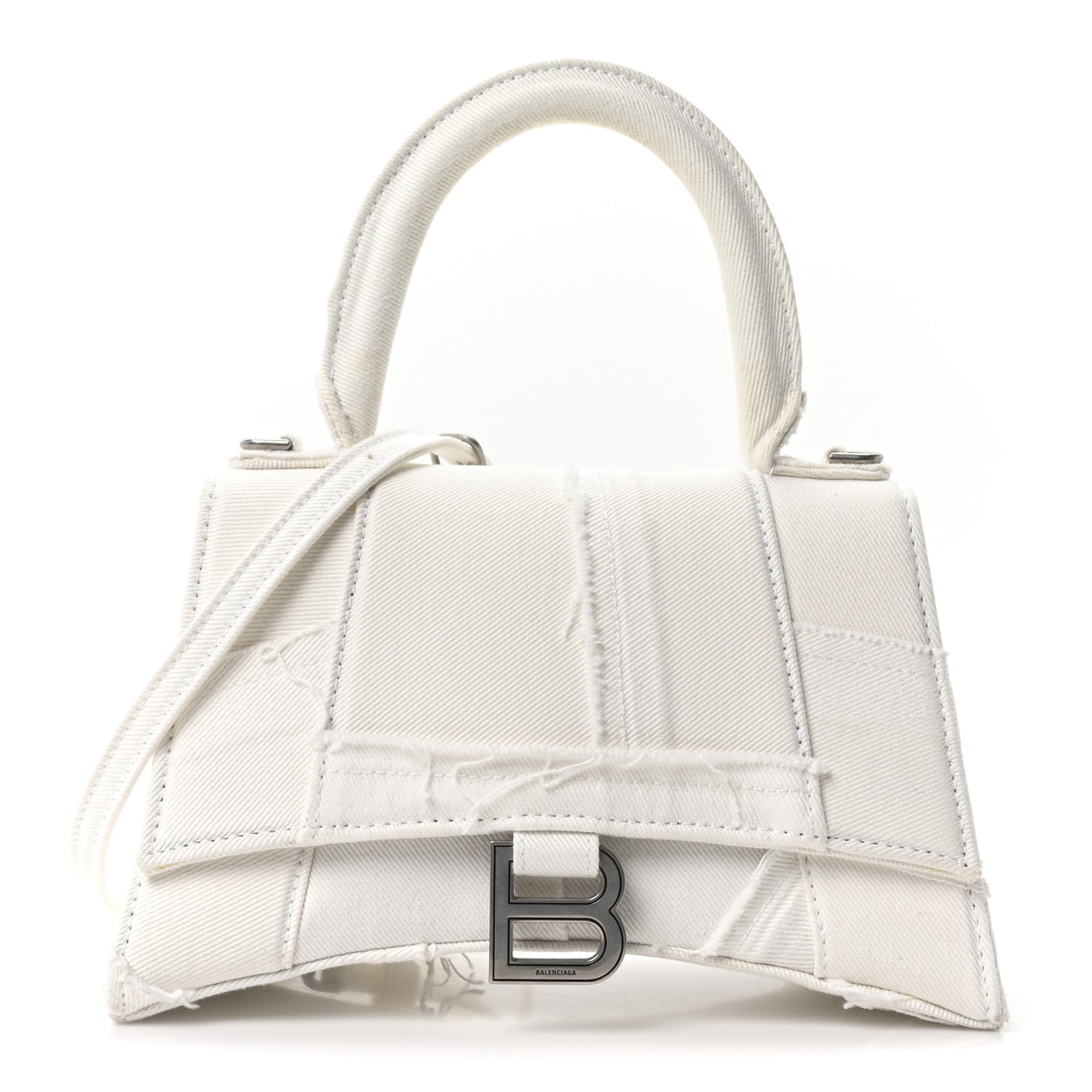 Denim Patchwork Small Hourglass Top Handle Bag Optic White