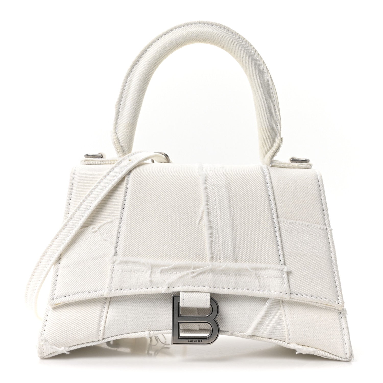 Balenciaga Denim Patchwork Small Hourglass Top Handle Bag Optic White 1 of 10