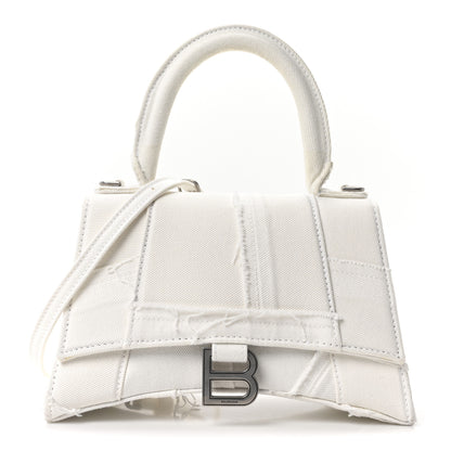 Balenciaga Denim Patchwork Small Hourglass Top Handle Bag Optic White 1 of 10