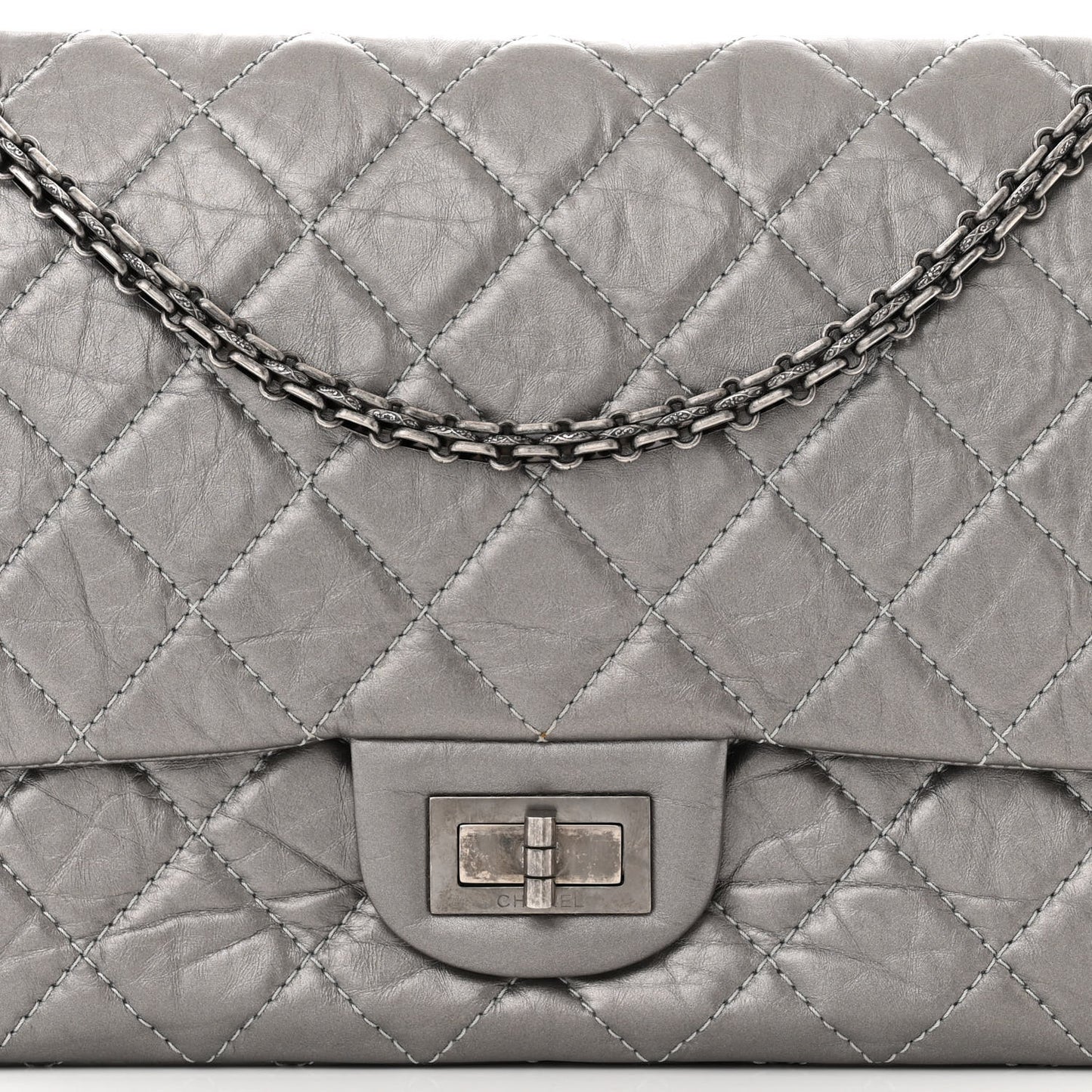 Metallic Aged Calfskin Quilted 2.55 Reissue 227 Flap Argent Fonce