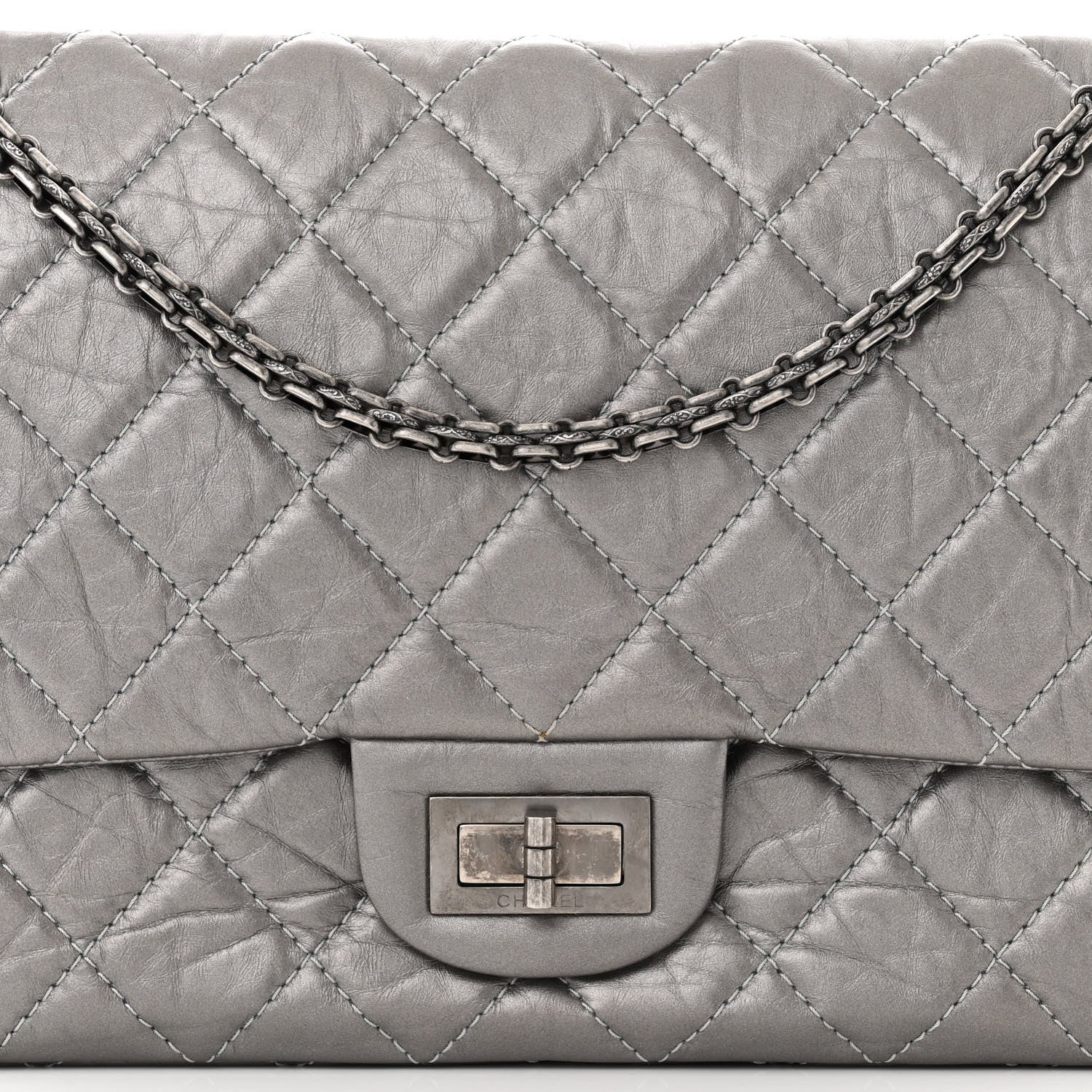 Chanel Metallic Aged Calfskin Quilted 2.55 Reissue 227 Flap Argent Fonce 8 of 10