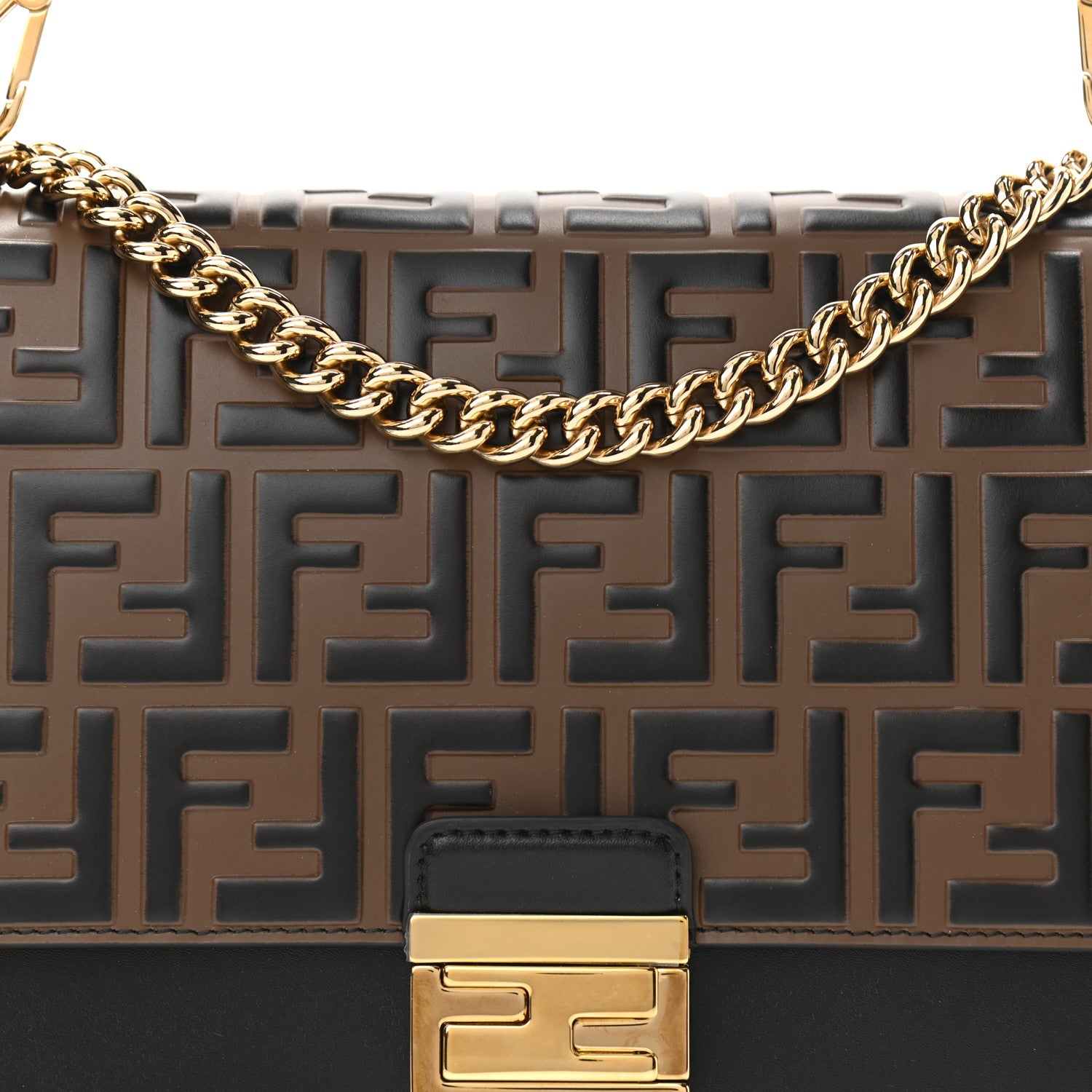 Fendi Vitello Liberty Bi-Color FF 1974 Embossed Chain Strap Kan U Shoulder Bag Black Maya 8 of 10