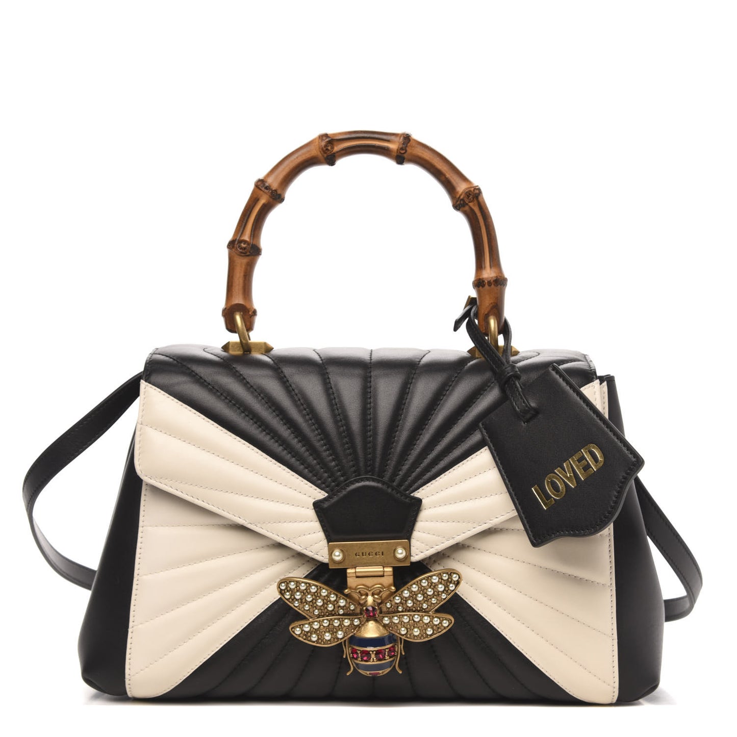 Calfskin Bamboo Trapuntata Queen Margaret Top Handle Bag Mystic White Black