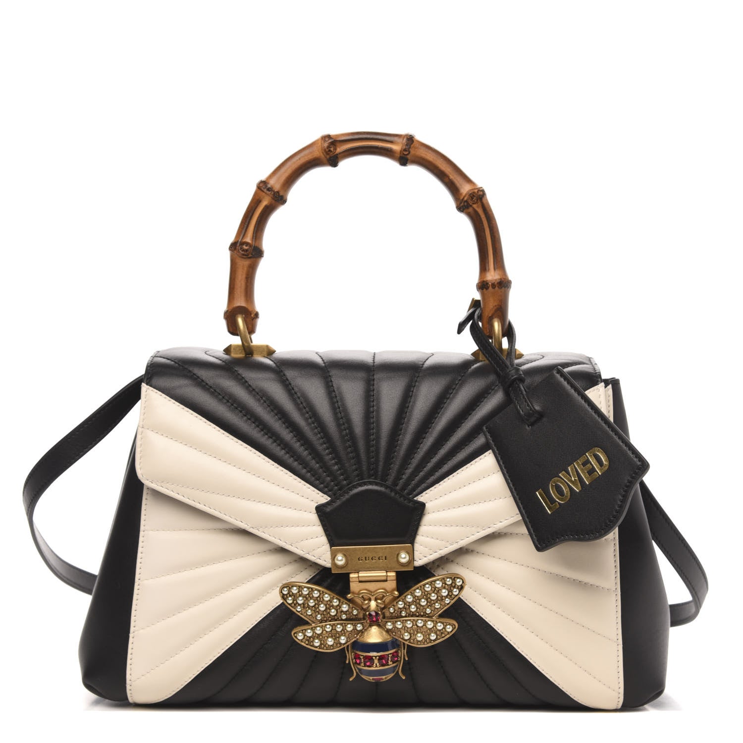 Gucci Calfskin Bamboo Trapuntata Queen Margaret Top Handle Bag Mystic White Black 1 of 10