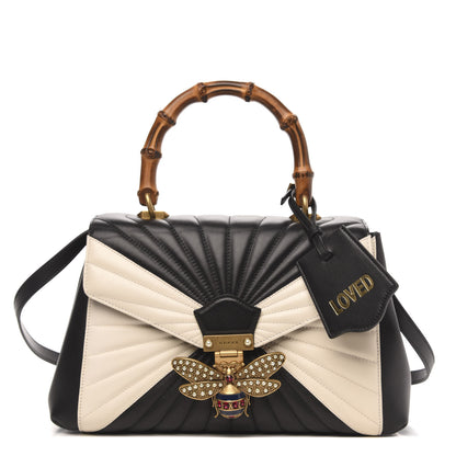 Gucci Calfskin Bamboo Trapuntata Queen Margaret Top Handle Bag Mystic White Black 1 of 10