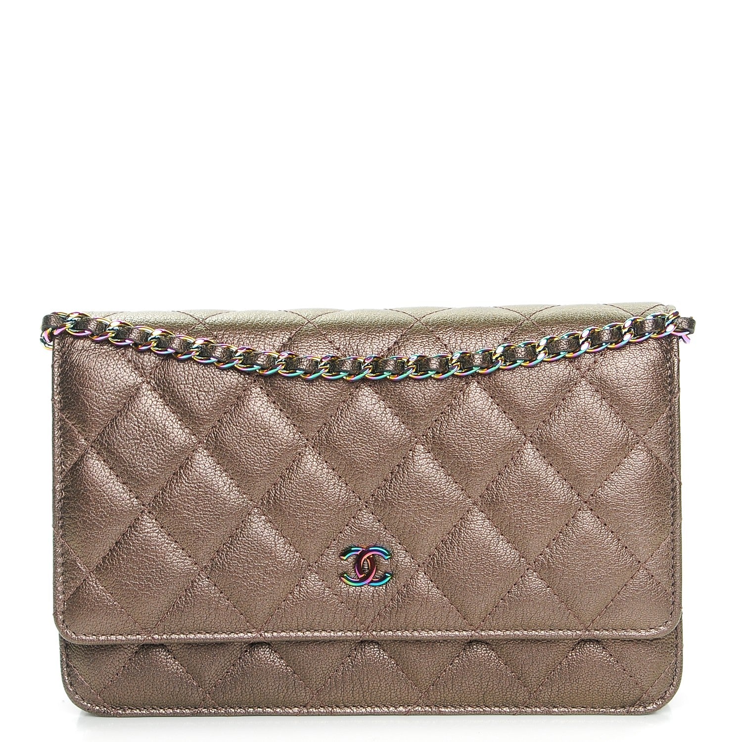 Chanel Iridescent Goatskin Quilted Wallet On Chain WOC Dark Bronze 1 of 4