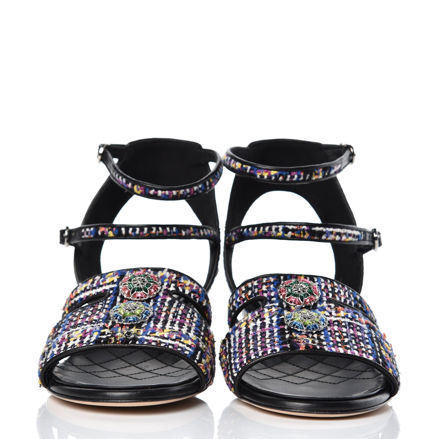 Chanel Tweed Lambskin Sandals 39 Black Blue Yellow Fuchsia 2 of 10