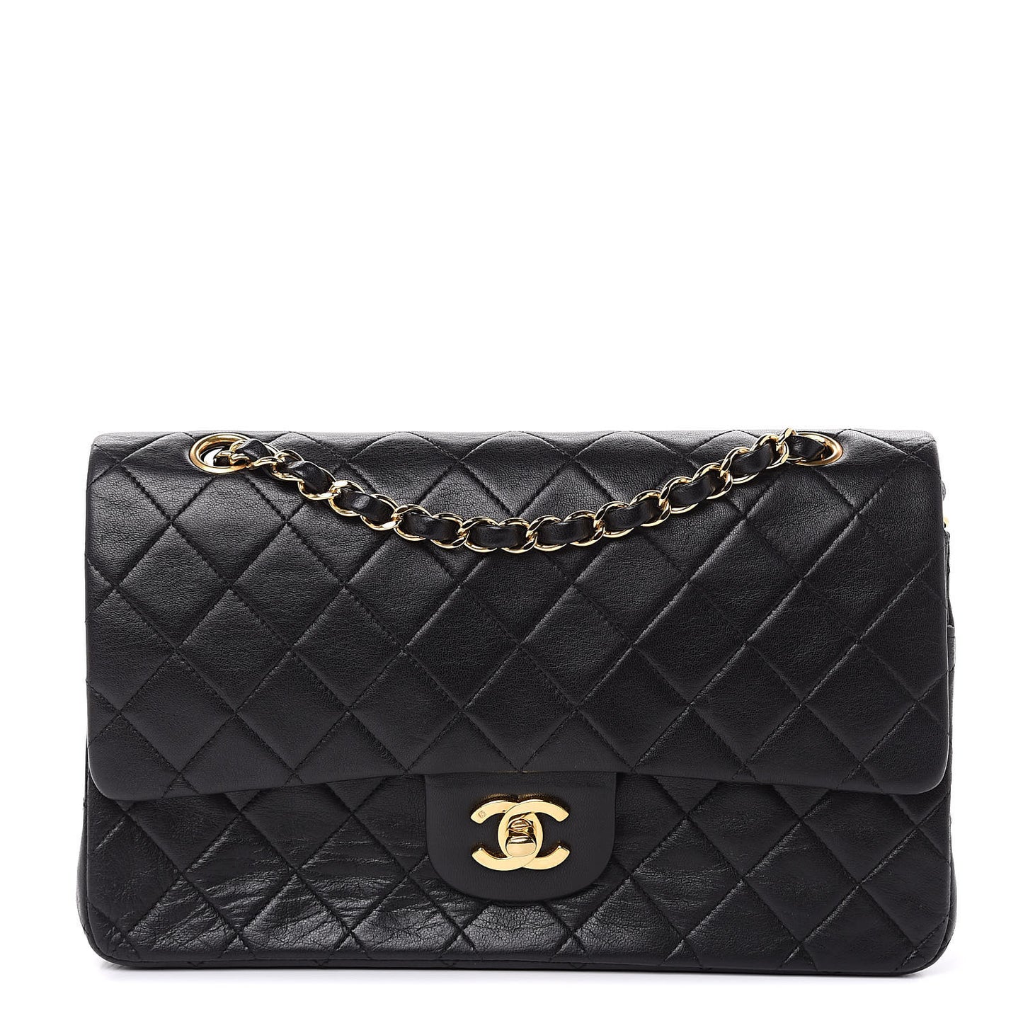 Lambskin Quilted Medium Double Flap Black