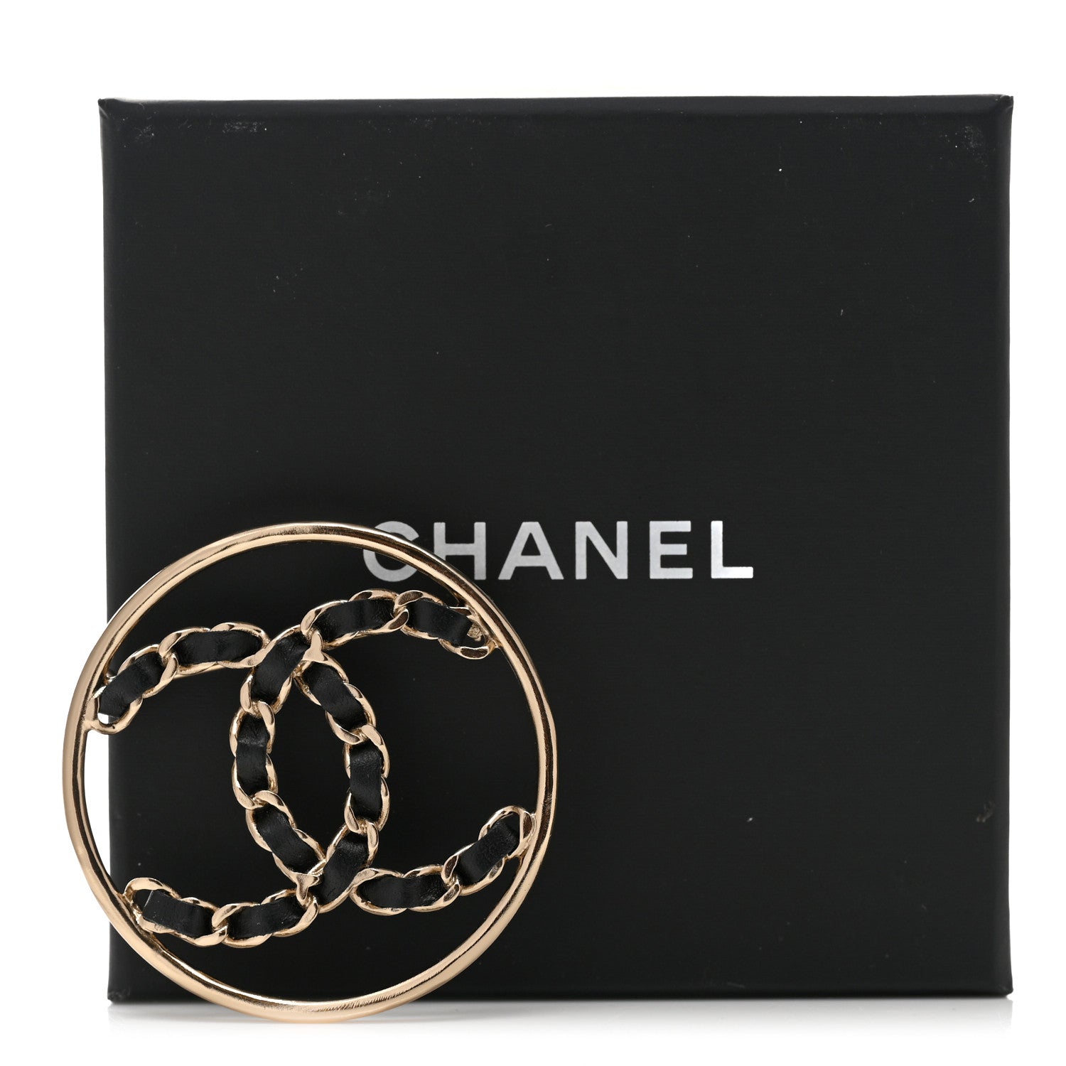 Chanel Lambskin Chain CC Round Brooch Black Gold 5 of 5