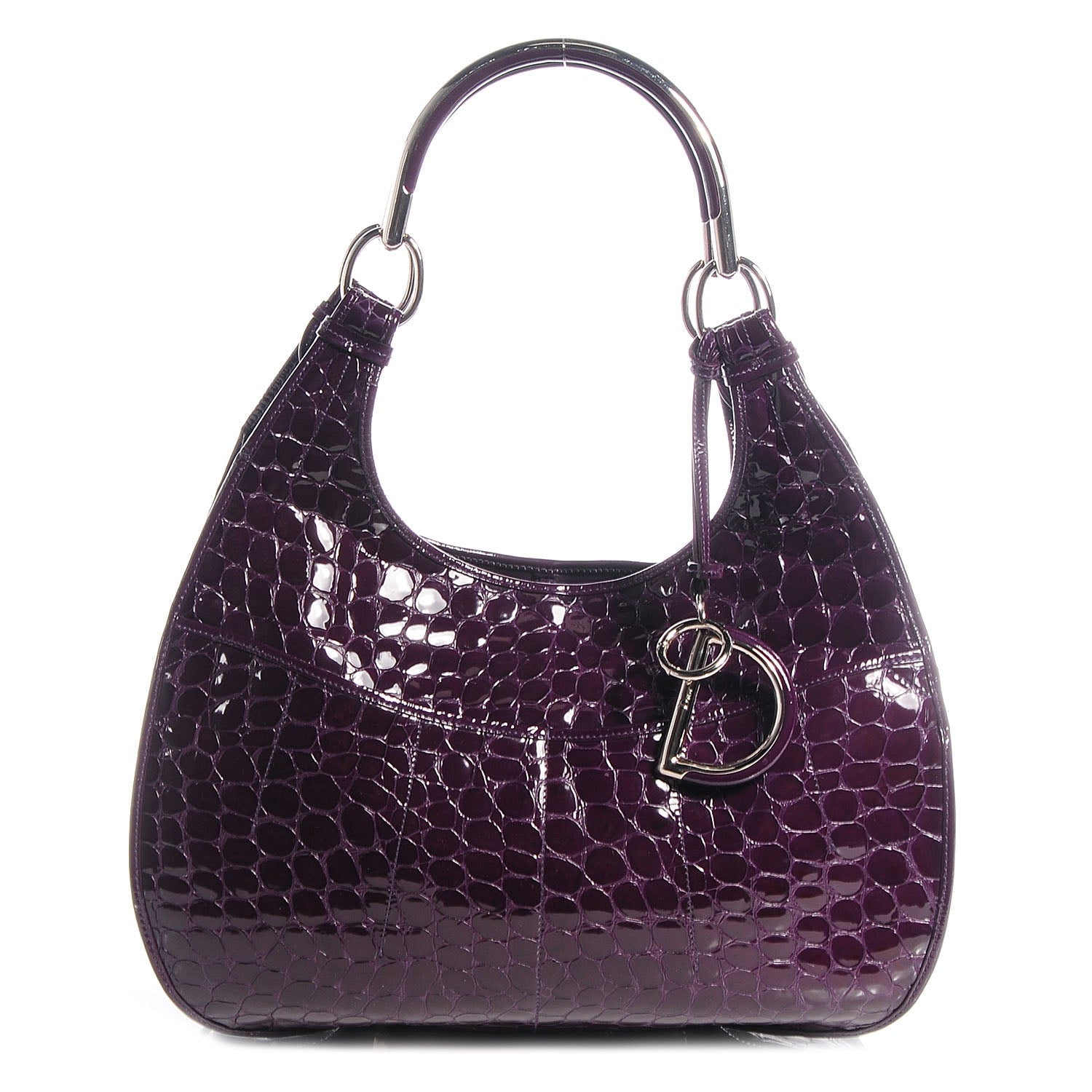 Christian Dior Patent Crocodile Embossed 61 Tote Purple 1 of 9