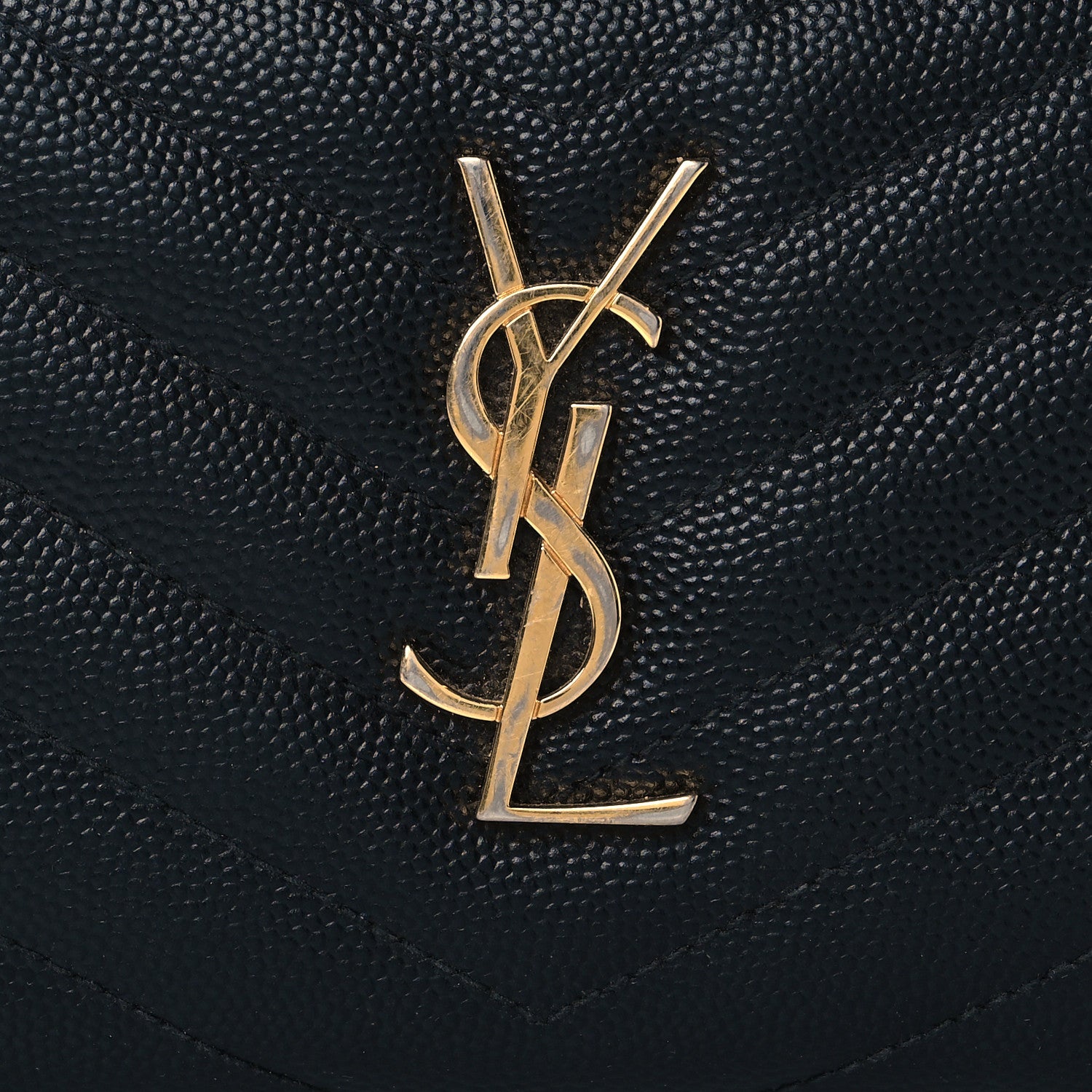 Saint Laurent Grain De Poudre Matelasse Chevron Monogram Compact Zip Around Wallet Black 6 of 6