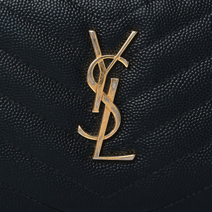 Saint Laurent Grain De Poudre Matelasse Chevron Monogram Compact Zip Around Wallet Black 6 of 6