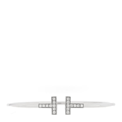 Tiffany 18K White Gold Diamond T Wire Bracelet 1 of 3
