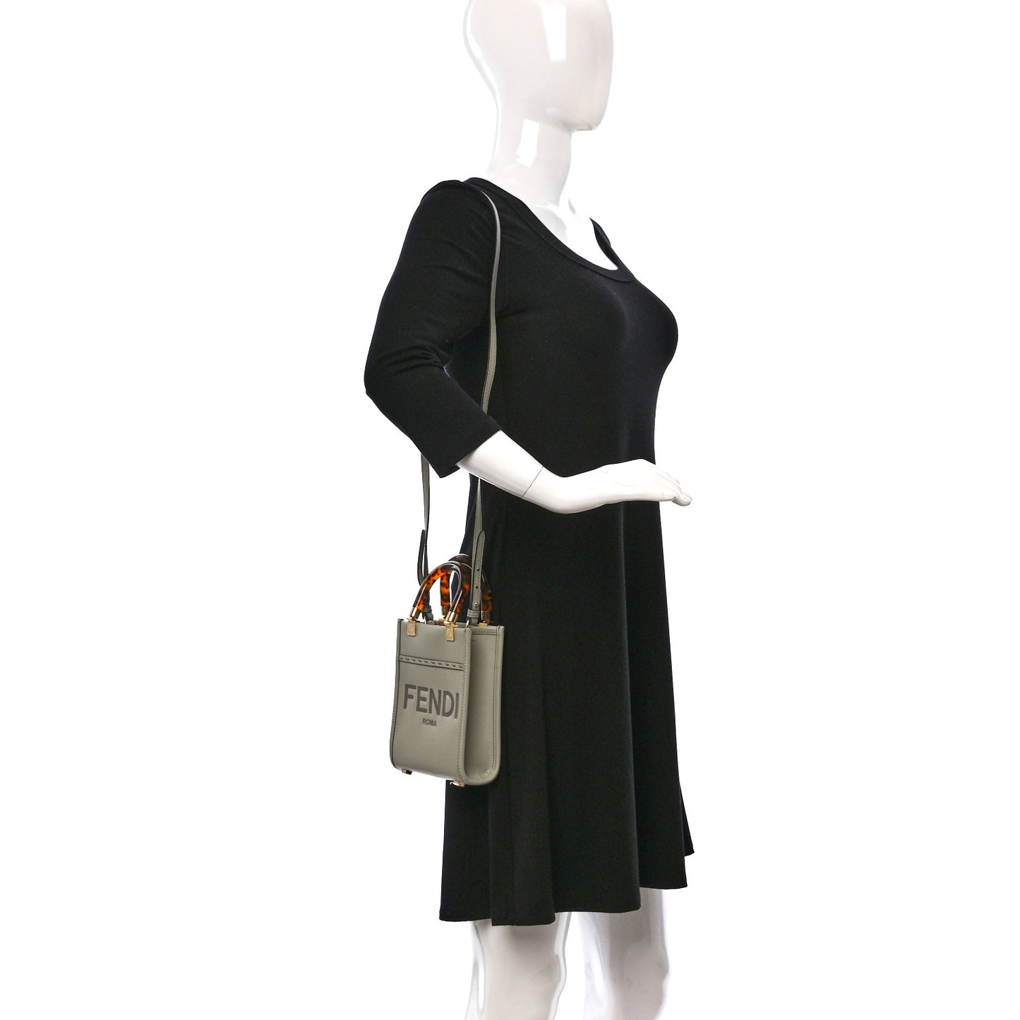 Vitello King Plexiglass Logo Embossed Mini Fendi Sunshine Shopper Tote Green Tea