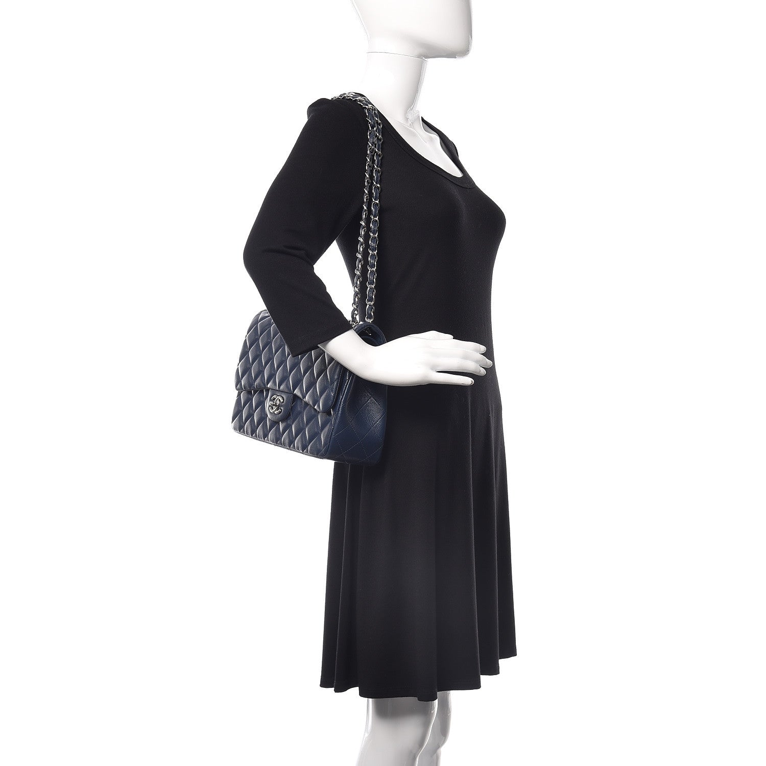 Chanel Caviar Quilted Jumbo Double Flap Navy Blue 2 of 12