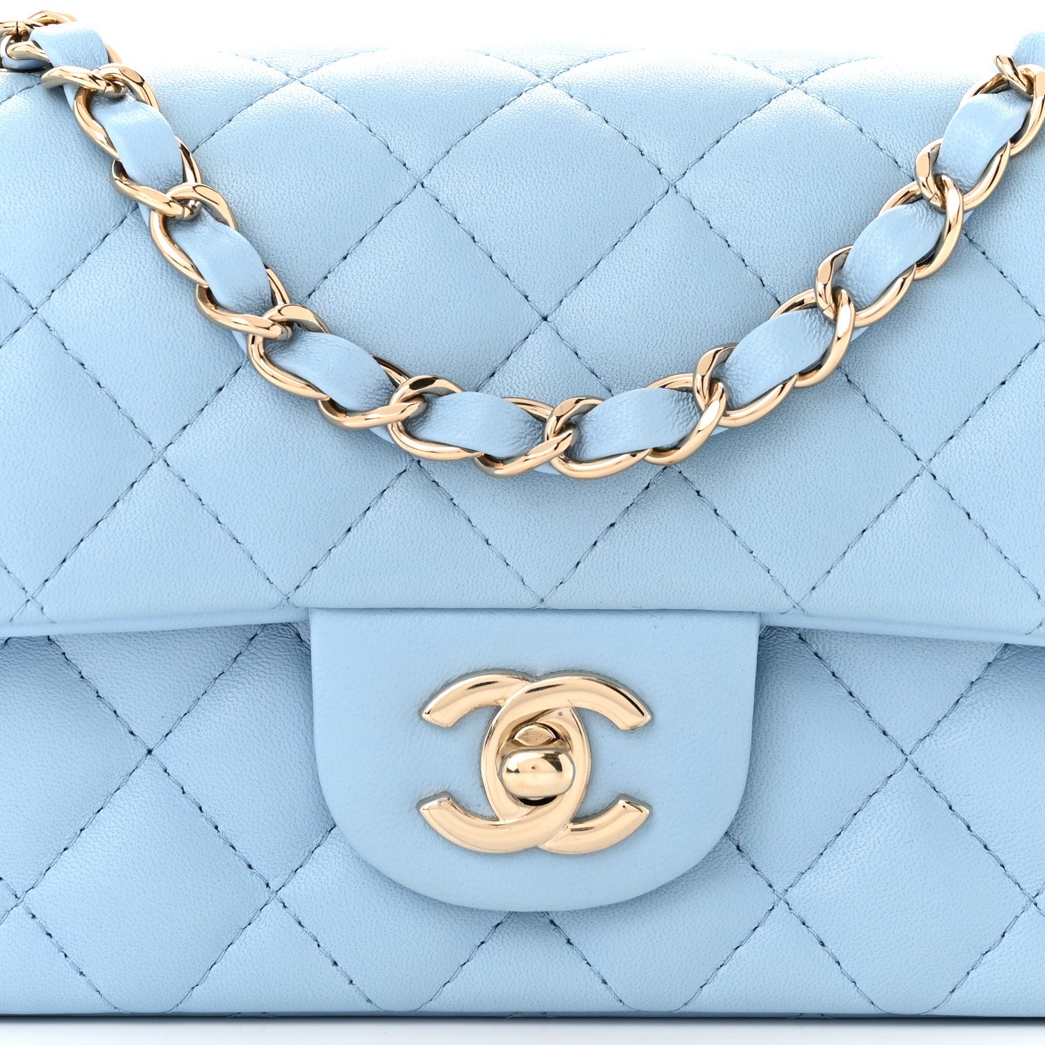 Chanel Lambskin Quilted Mini Rectangular Flap Light Blue 8 of 11