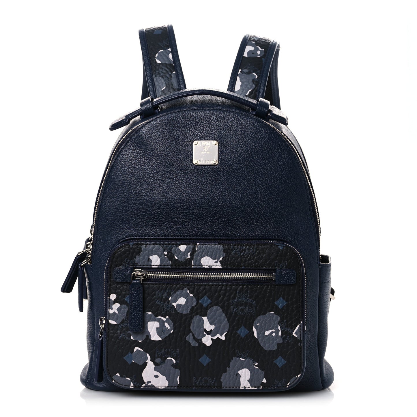 Calfskin Visetos Floral Leopard Klassik Small Stark Backpack Blue Black